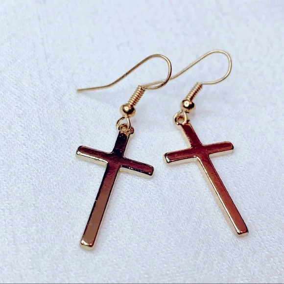 ❣️$25/3❣️ Gold Plated Dangle Cross Earrings - Picture 4 of 9